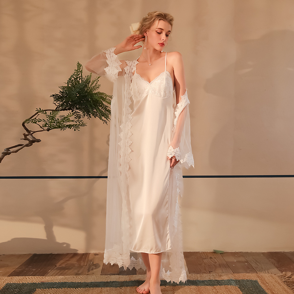 Sheer Mesh Bra - Conjunto de Robe de Cetim com